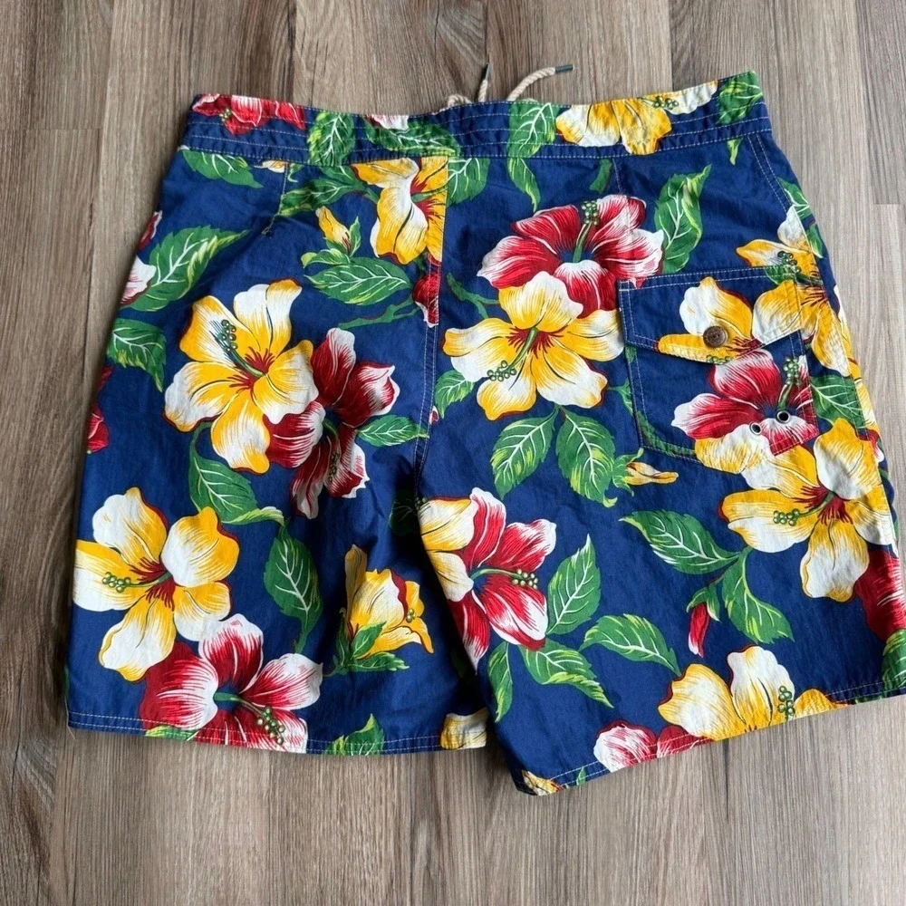 Vintage Y2K Polo Ralph Lauren Floral Swim Trunks Blue Mens 34 Board Shorts